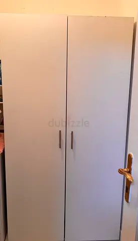 Two door white wardrobe with slim metal handles