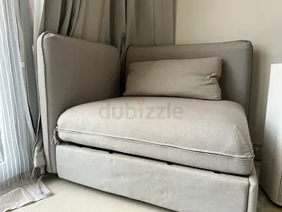 Compact Corner Sofa Chair — Light Beige, Good Condition