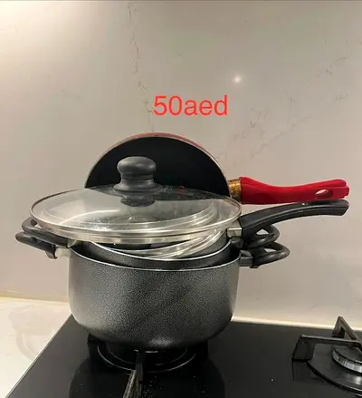 Used Non-stick Pot and Frying Pan Set with Glass Lid - Good Condition