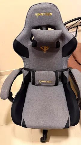 VINNYSEN Gaming Chair with Footrest | Fabric | Grey/Black
