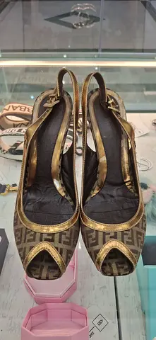Fendi Zucca Peep Toe Slingback Heels