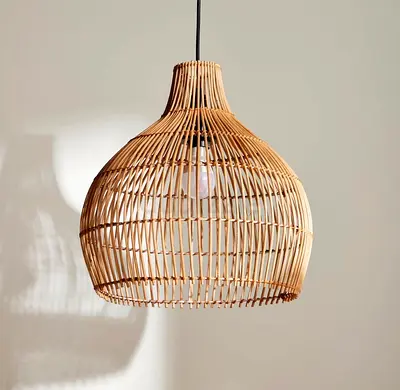 Two Rattan Pendant Lights - Homecentre - sold with lamp cords and bulbs - warm light