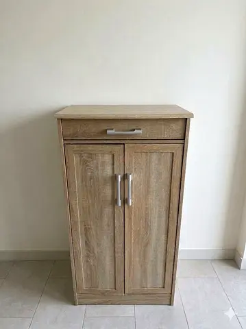 Compact wooden storage cabinet with drawer - light oak finish