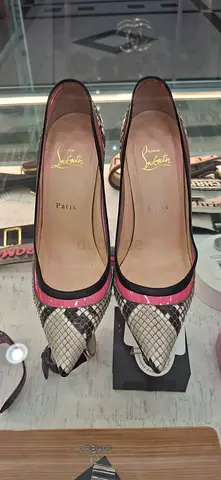 Christian Louboutin Snakeskin Print Pointed Toe Pumps