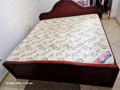 Solid Wood Double Bed with Mattress - Good Condition 200 x 200