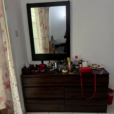 COMPLETE Bedroom Set — King Bed (NEW) + Mattress + Chest of Drawers + Mirror | MOVING SALE