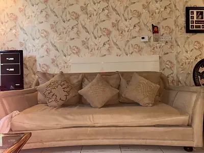 Beige 3-Seater Fabric Sofa with Cushions