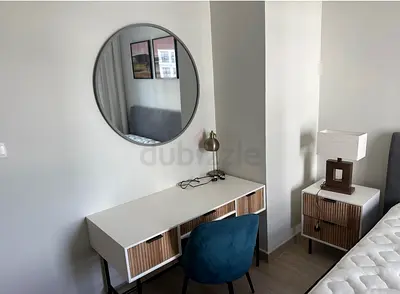 King size bed with mattress with Modern white desk with rattan drawers and matching bedside table