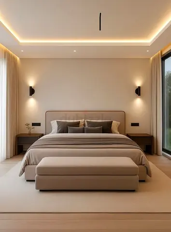 Modern Upholstered Bed Set with Bedside Tables and Ottoman