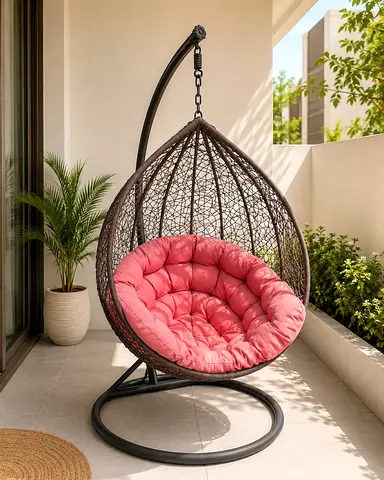Hanging Egg Rattan Swing Chair with Cushioned Seat