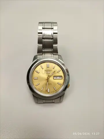 Seiko 5 Automatic Mens Watch with Yellow Dial on Stainless Steel Bracelet