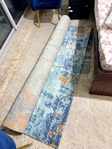 Light Blue Abstract Runner Rug - 250x350cm (Brand New)