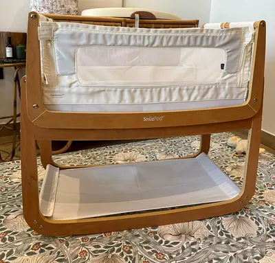 SnuzPod 4 Bedside Crib in Wood Finish - Like New Condition