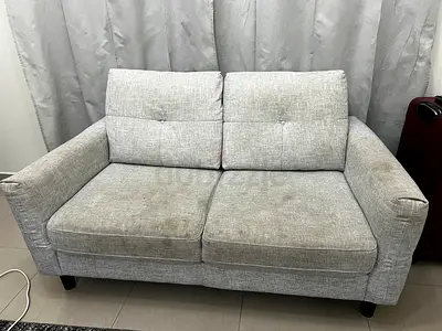Light grey 2-seater fabric sofa - compact loveseat