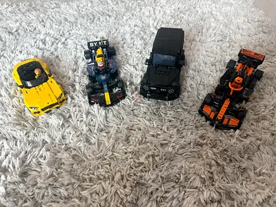 Set of 4 Lego cars - race cars and jeep