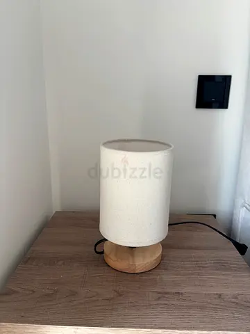 Wooden Base Table Lamp with Fabric Shade - 21 cm (Ajax)