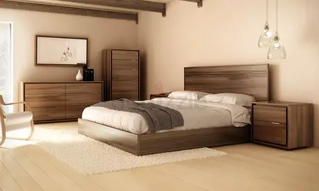 Modern Wooden Queen Bed Frame with Matching Dresser and Nightstand - Complete Bedroom Set