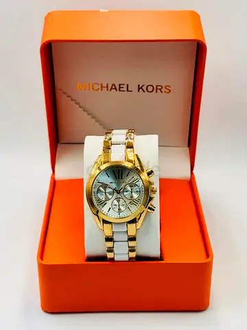 Michael Kors gold-tone womens wristwatch with white ceramic links - boxed