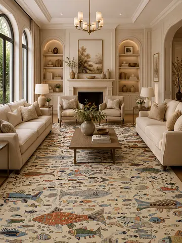 3x4.2 Artistic Fish Pattern afghan wool hand knotted Carpet veg color dye fish carpet living room ru