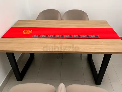 6 seater Oak-look Dining Table with Black Metal Legs - Good Condition for throwaway deal