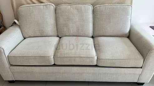 3-seater light grey fabric sofa in good condition