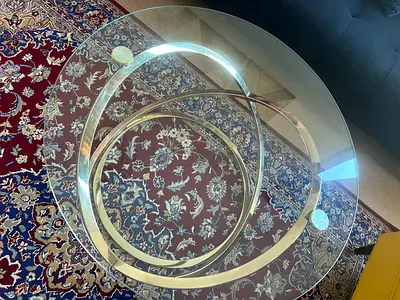 Round Glass Coffee Table with Gold Spiral Base