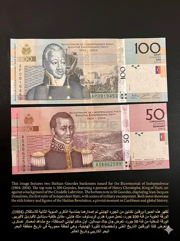 Pair of Haiti Bicentennial Banknotes - 100 and 50 Gourdes (2004)