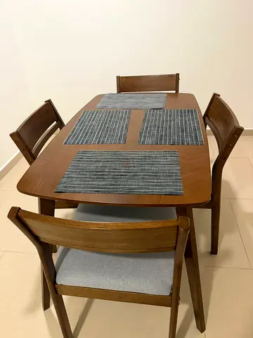 Solid Wood 4-Seater Dining Table with Chairs - Good Condition