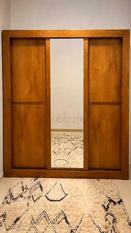 Solid Wood Wardrobe with Central Mirror - Good Condition