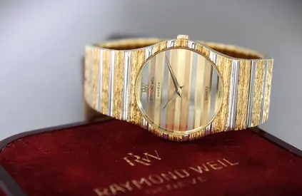 1980s Raymond Weil Polo woman watch ref 9022 two tone textured gold plate