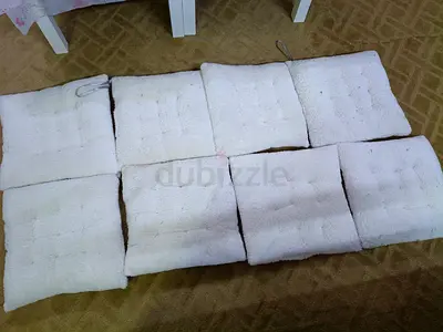 Set of 8 White Square Chair Seat Cushions, tufted, washable