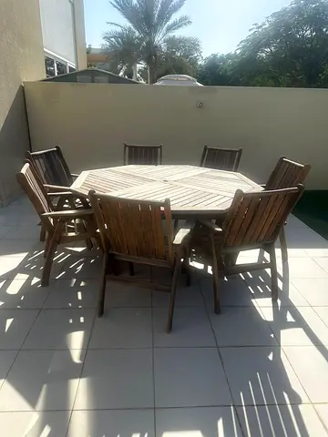 Wooden Outdoor Dining Set - Octagonal Table with 7 Chairs