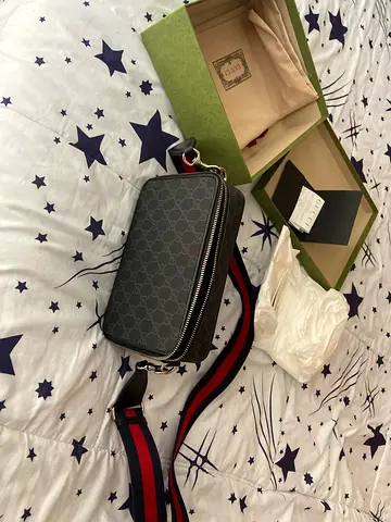 Gucci Black GG Supreme Canvas Web / Crossbody Bag