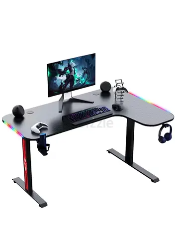 Carbon Fiber Gaming Desk with RGB Lights and Headset Hooks