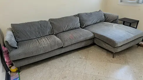 Large Grey L-shaped Fabric Sofa with Chaise