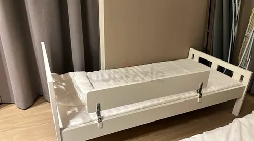 IKEA white baby bed (KRITTER) with foam mattress (UNDERLIG)
