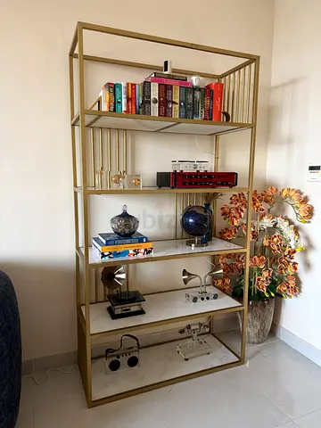 Modern Gold Metal and Marble Effect Display Shelf, Decorative items not included