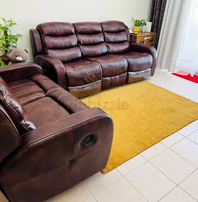 Brown Leather Recliner 3-Seater Sofa and two seater Recliner - Good Condition