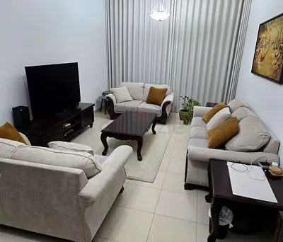 3-piece beige fabric sofa set with coffee  side tables