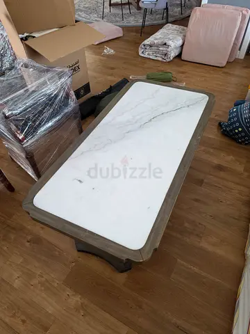 Wood Frame Coffee Table with White Marble-Effect Top