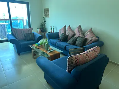 Blue 3-Piece Sofa Set with Cushions - Good Condition