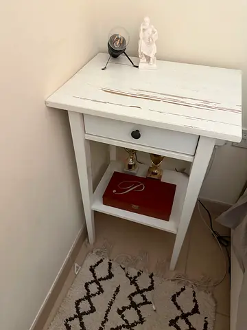 White Wooden Bedside Table with Drawer and Shelf – used  Condition