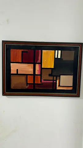 Framed Abstract Geometric Painting — Mid-Century Style