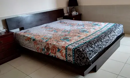 King size wooden bed frame with Mattress - dark brown