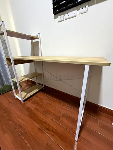 Small multi-tier study/console table with shelves - light wood finish