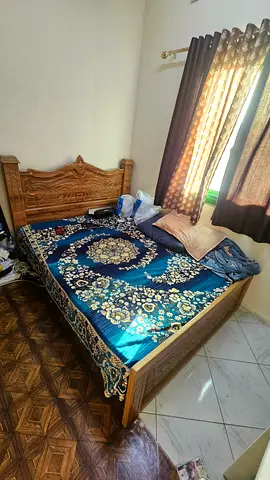 Solid Wood Double Bed with Mattress - Good Condition