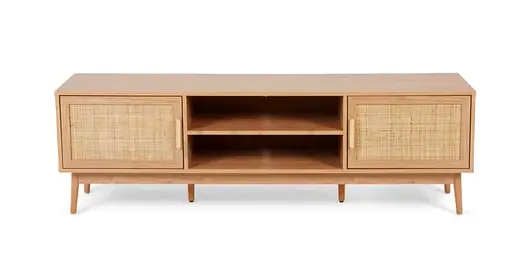 Wooden TV Cabinet with Woven Rattan Doors