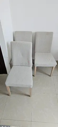 Set of 3 Light Beige Dining Chairs with Wooden Legs - Good Condition