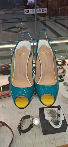 Christian Louboutin Teal Peep Toe Slingback Heels