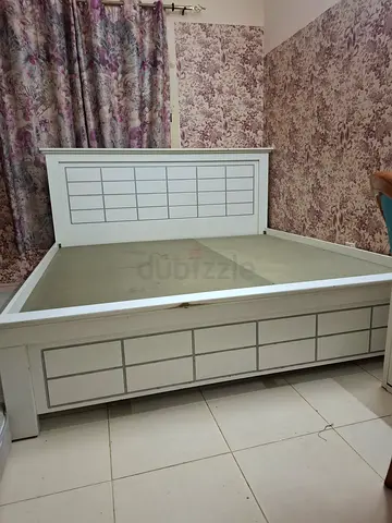 White king size Bed Frame with Headboard and Storage Base